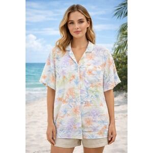 Alfred Dunner Top Womens Sz 20W Hawaiian Tropical Button Front Beach Aloha Vacay